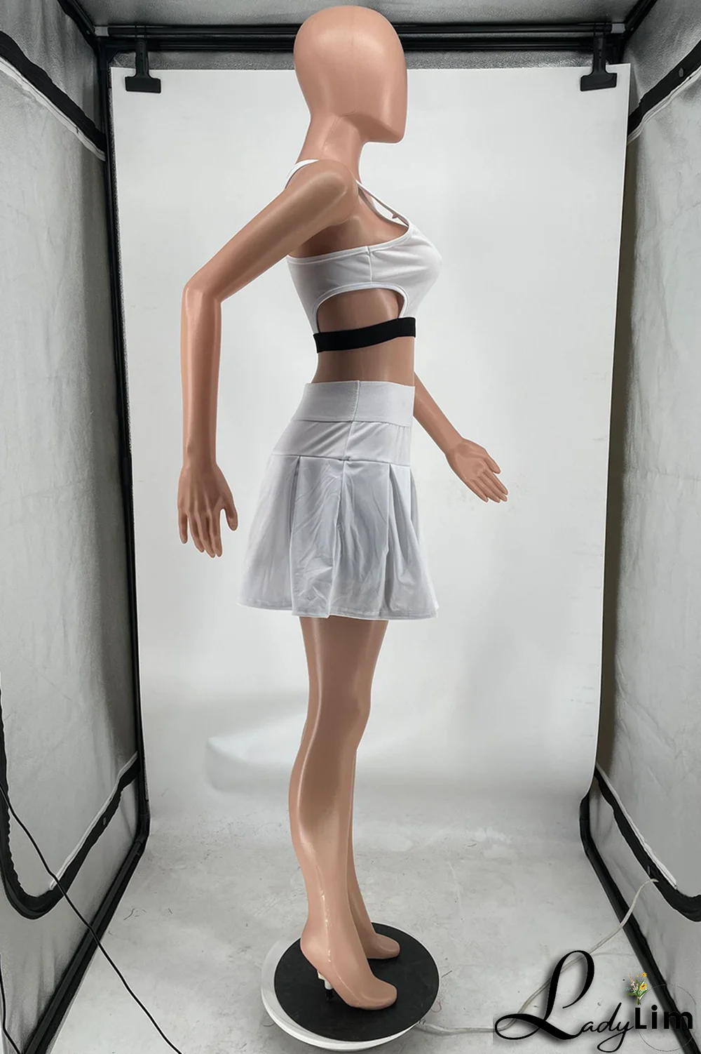 Black Sportswear Solid Split Joint U Neck Sleeveless Two Pieces