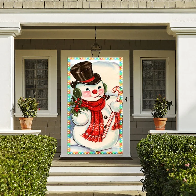 Old Fashioned Snowman Door Cover - Christmas Door Covers - Snowman Decorations - Front Door Decor - Holiday Door Covers