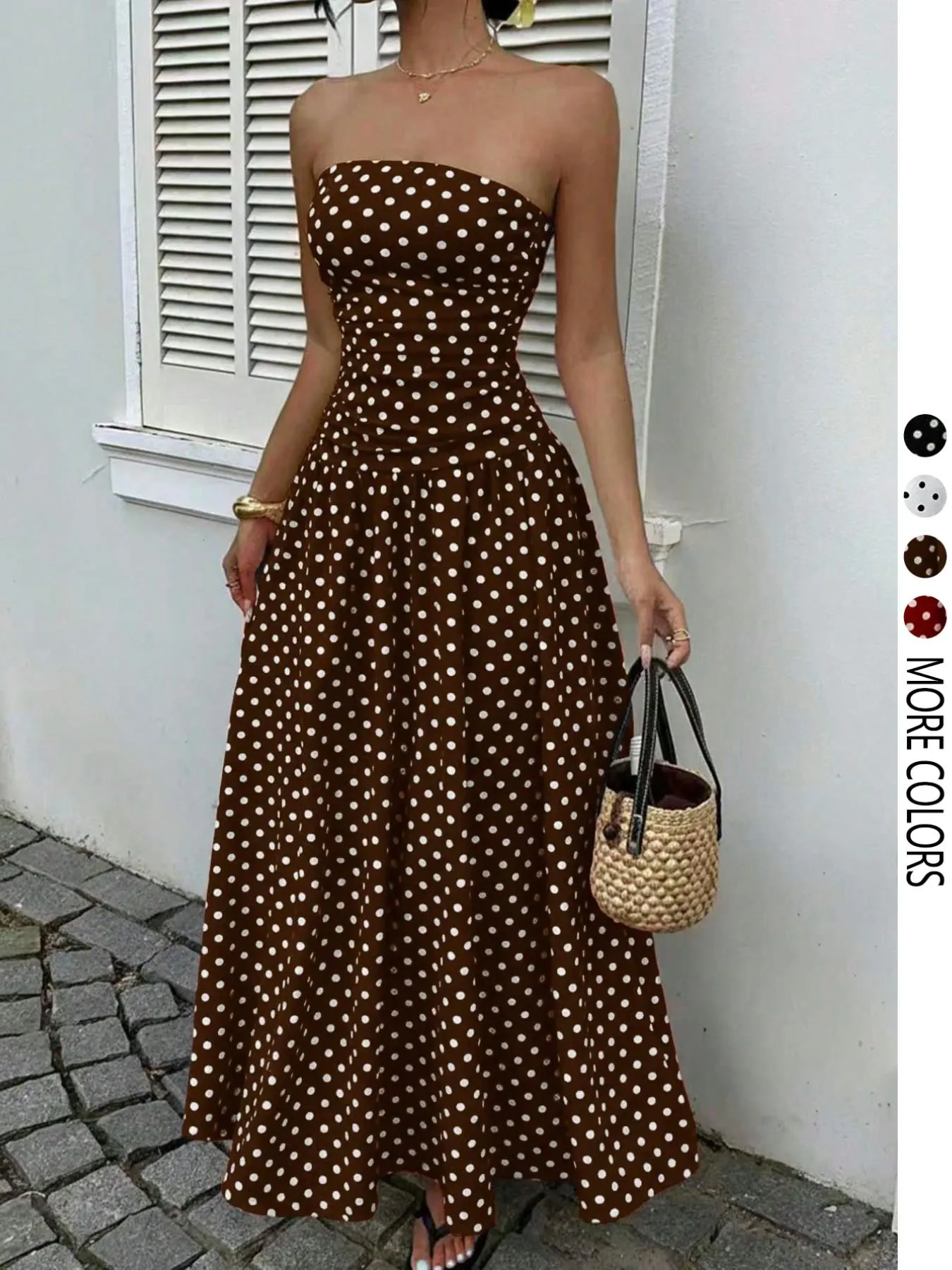 Women's Elegant Chic Fashion Polka Dot Strapless Dress, Stylish Sleeveless Maxi Dress for Parties and Casual Wear Womenswear, Elegant Evening Dress, Formal Dress