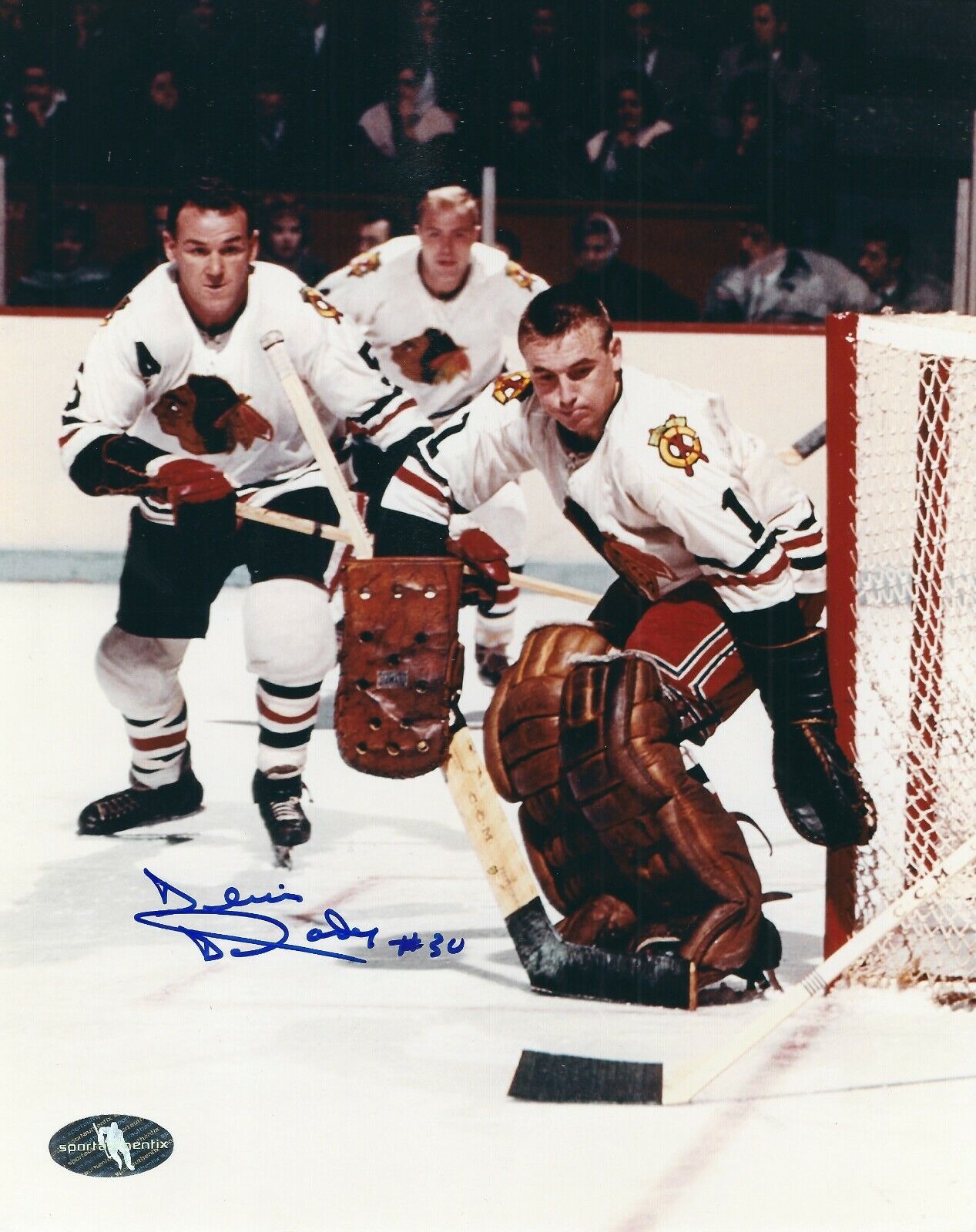 Signed 8x10 DENIS DEJORDY Chicago Blackhawks Autographed Photo Poster painting - COA