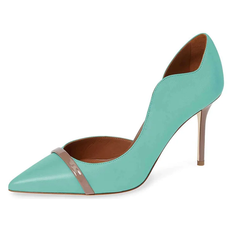 Cyan Curvy Pointed Toe Stiletto Heels D'orsay Pumps for Women |FSJ Shoes