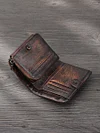 Genuine Leather Short Wallet First Layer Cowhide Vintage Old Hand-brushed Color