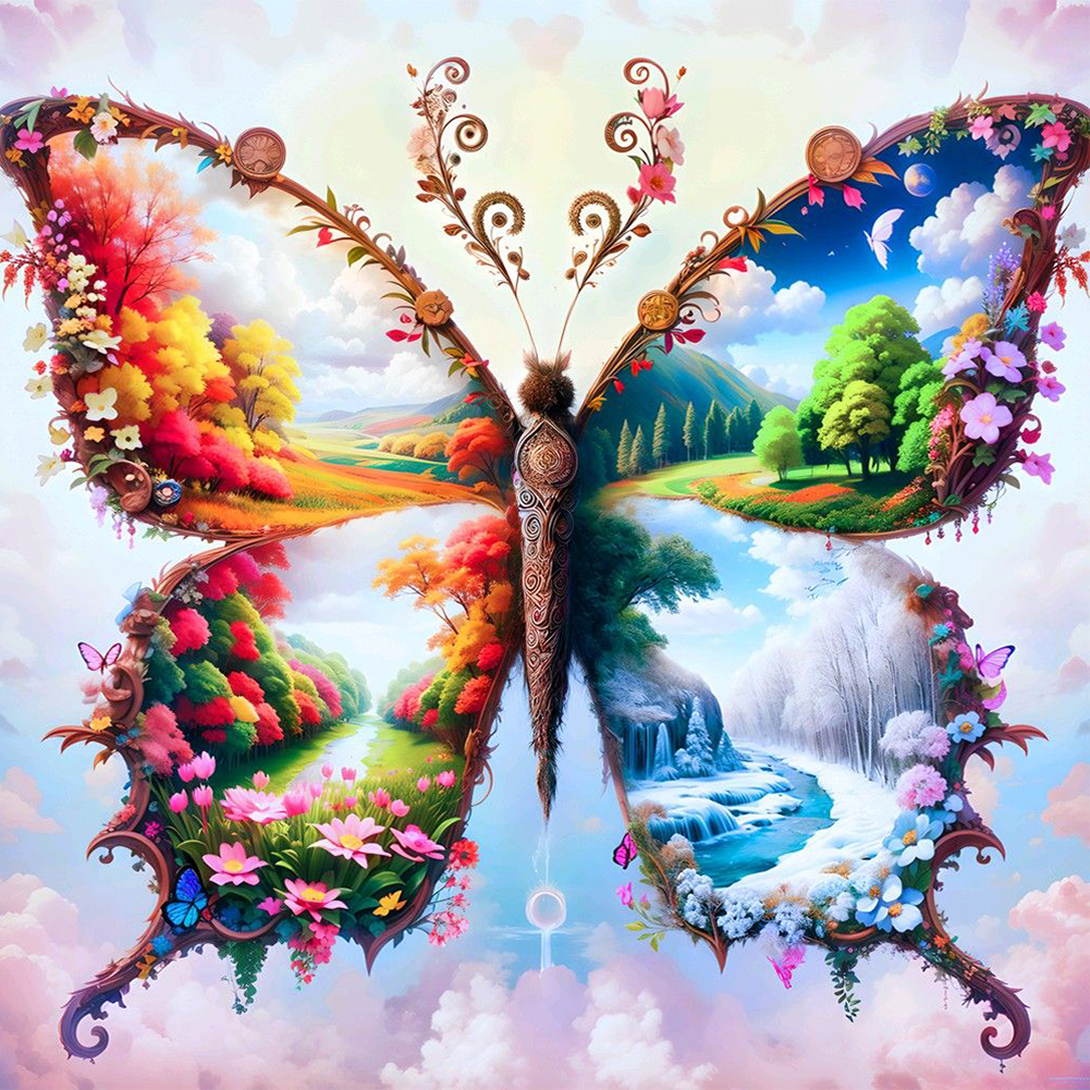 Four Seasons Butterflies 30*30cm(canvas) full round drill diamond painting
