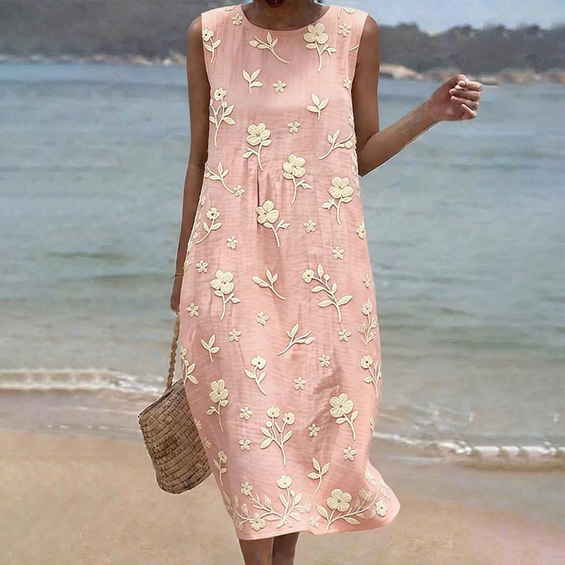 Women's Casual Floral Print Round Neck Dress wearshes