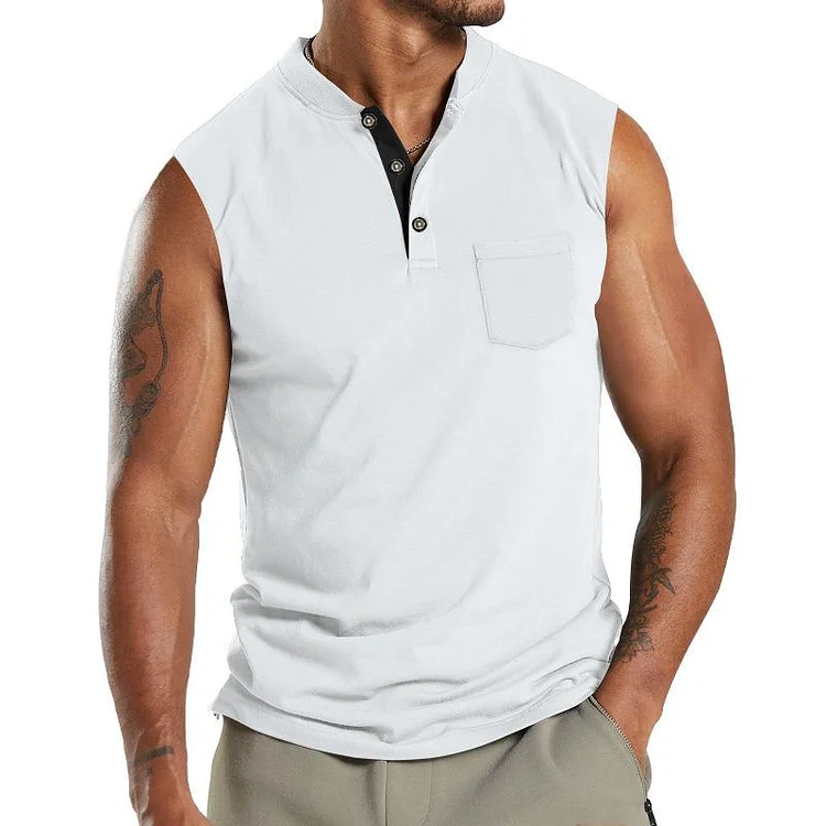 Men's Solid Color Henley Neck Sport Breathable Sleeveless Tank Top 11297990X
