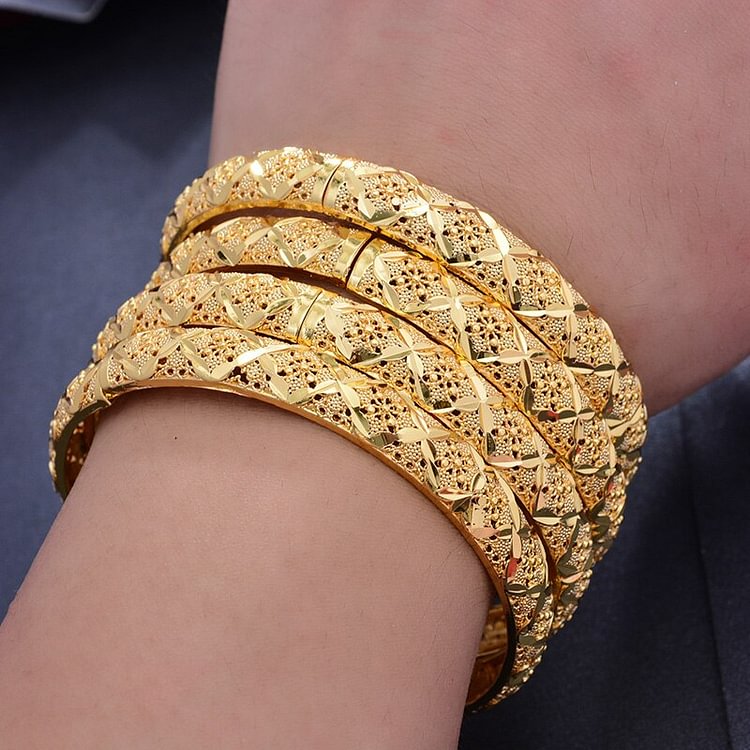 4pc Dubai Bangles Arab diameter 6cm Gold color Bracelet bangles For Men Women