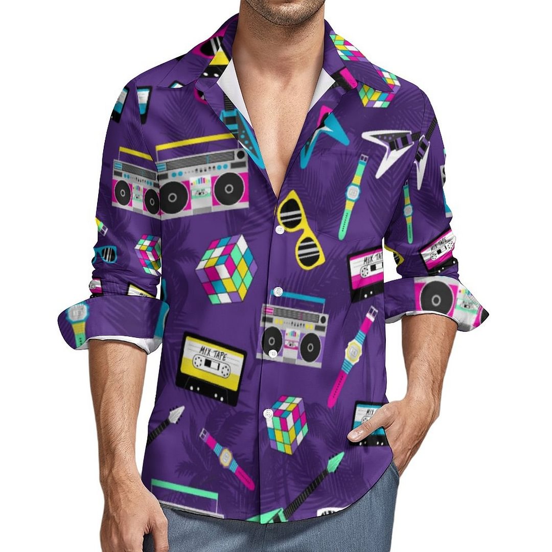 Trendy Style From 80S Purple Men's Casual Button Down Pocket Shirt