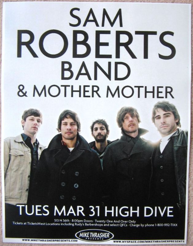 SAM ROBERTS BAND 2009 Gig POSTER Seattle Washington Concert