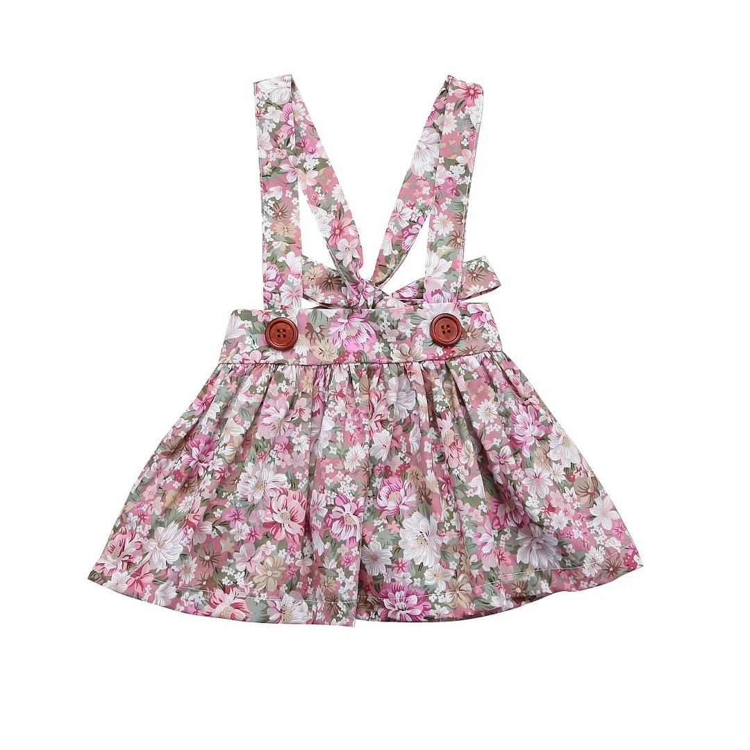 2018 Brand New Pretty Toddler Infant Kid Baby Girl Floral Overall Skirt Party Princess Bib Strap Skirt Clothes Outfits 0-4T