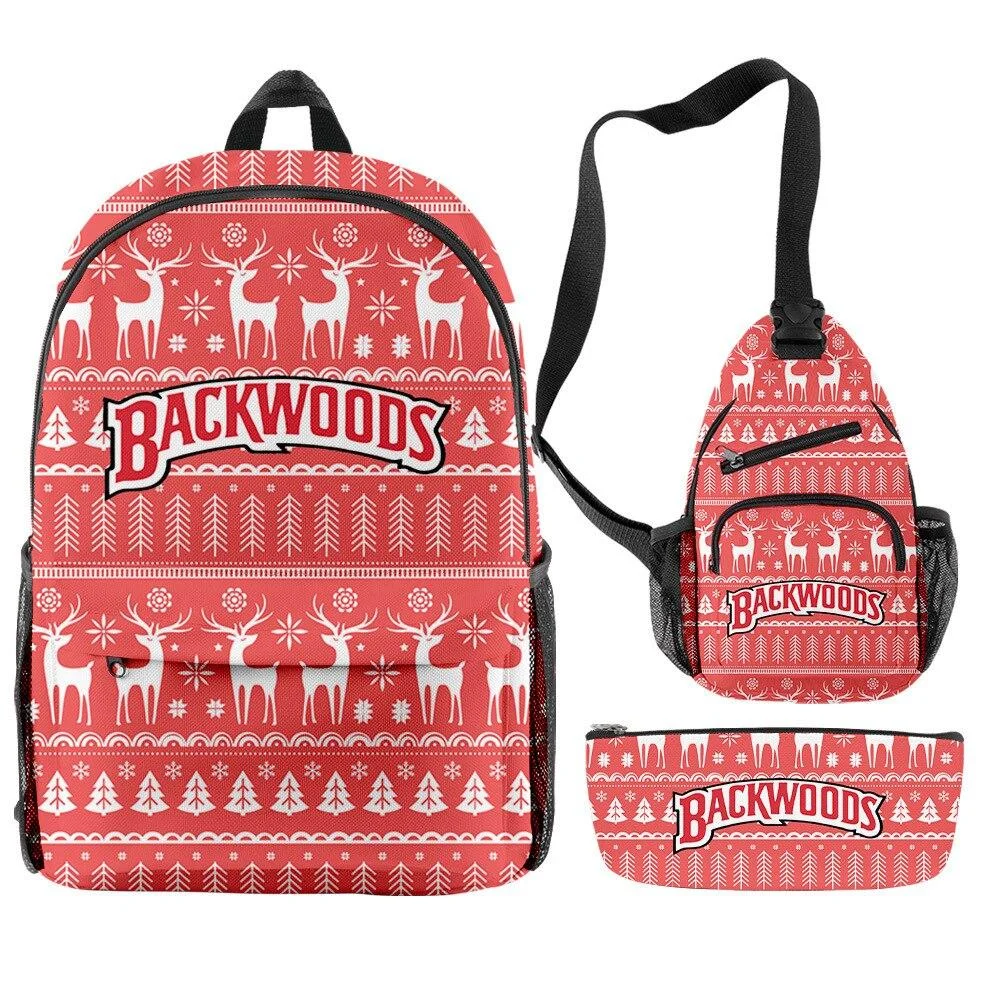 Merry Christmas Backwoods Backpack 3 Piece Set Teenager Students Scholol Bags Unisex Casual Streetwear