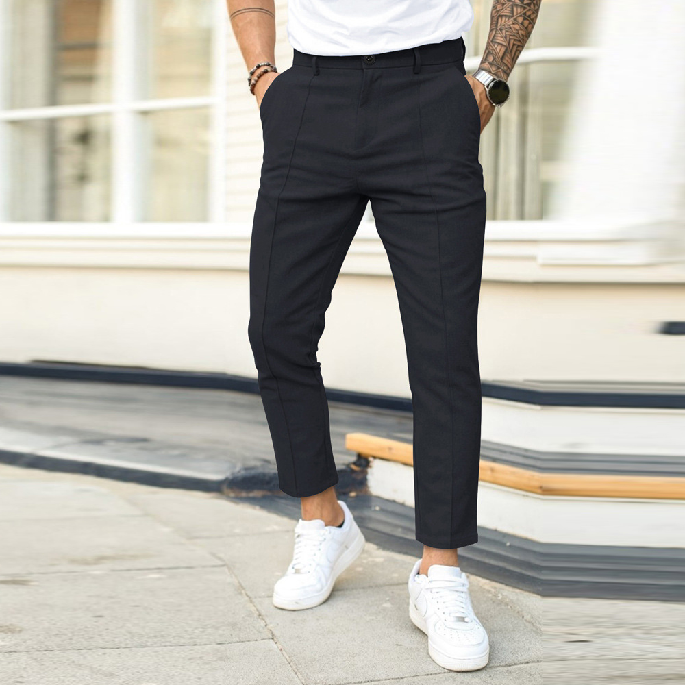 Double Fold Line Solid Color Casual Pants