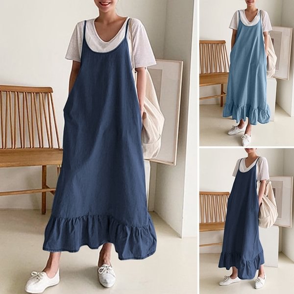 Women Summer Sleeveless Denim Jeans Holiday Long Tank Dress Sundress Loose Maxi Dresses - Shop Trendy Women's Clothing | LoverChic