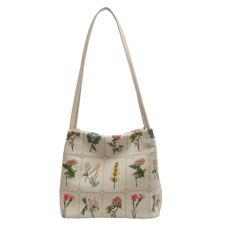 Women All-Match Bag Fashion Floral Canvas Tote Bag Bucket Bag Stylish Fanny Pack