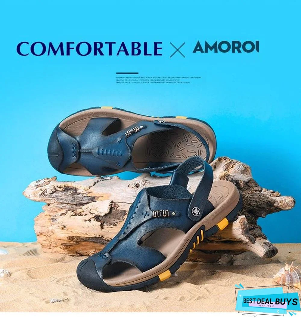 Men's Genuine Leather Roman Sandals Outdoor Slipper Sneaker Beach Flip Flops Shoes