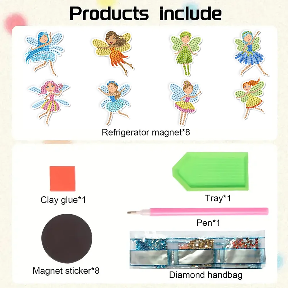 8Pcs Little Fairy Special Shaped Diamond Painting Fridge Magnet Fridge Stickers