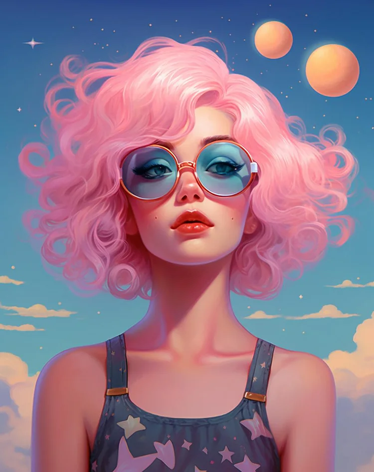 Fantasy Planet Glasses Girl 40*50CM (Canvas) Diamond Painting gbfke