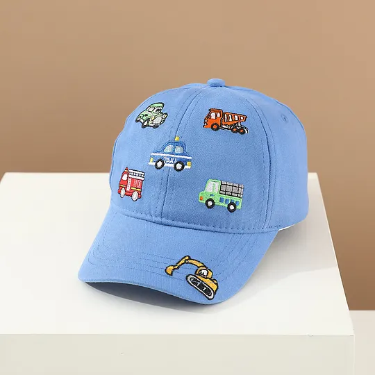 Boys Casual Construction Vehicle Embroidered Baseball Cap Excavator, Fire Truck, Dump Truck, Taxi, Truck Pattern Hat
