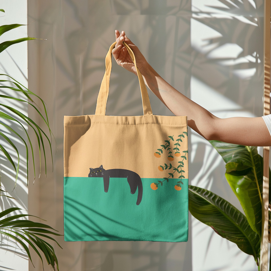 Abstract Creative Lazy Black Cat Painting Art Canvas Bag wearshes