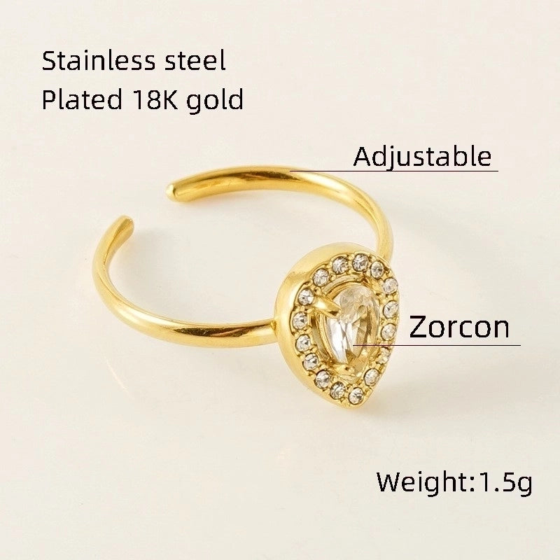 Titanium Steel Minimalist Classic Style Inlay Water Droplets Heart Shape Rhombus Zircon Rings