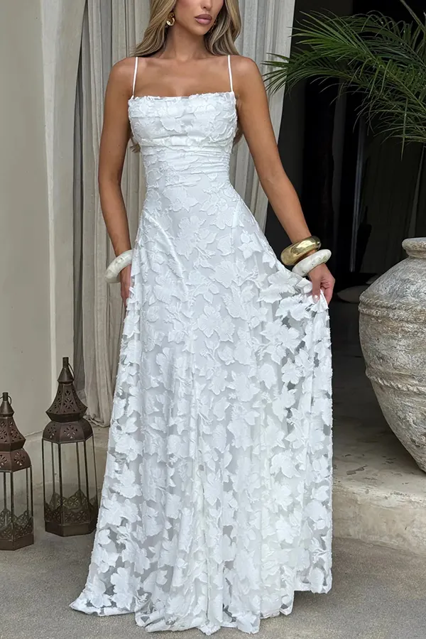 Francis Floral Burnout Jersey Fabric Cowl Neck Back Lace-up Maxi Dress