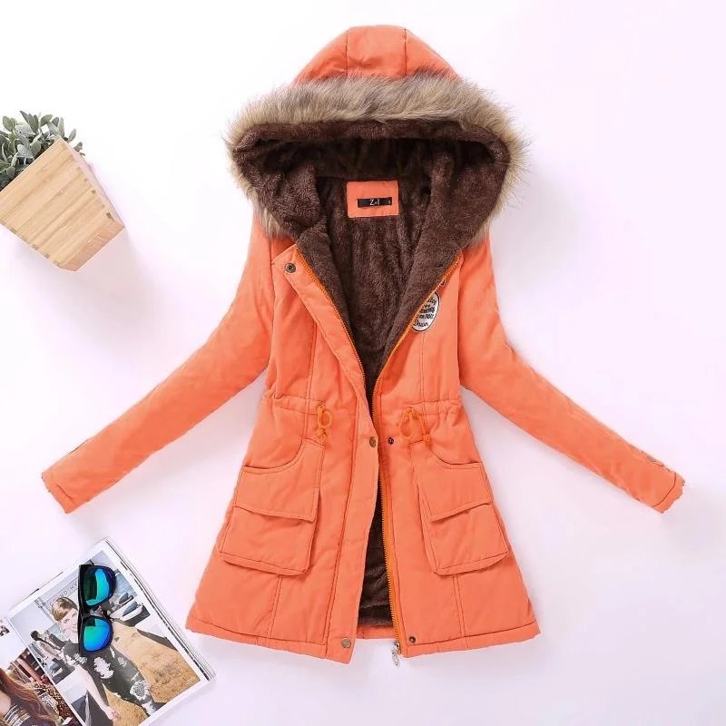FTLZZ New Autumn Winter Women Jacket Cotton Padded Casual Slim Coat Emboridery Hooded Parkas Plus Size 3xl Wadded Overcoat