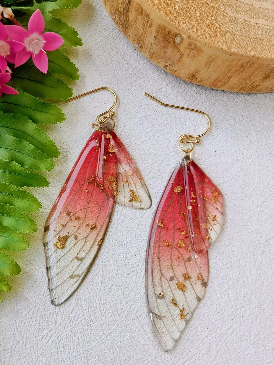 Butterfly Wing Handmade Crystal Gold Foil Earrings
