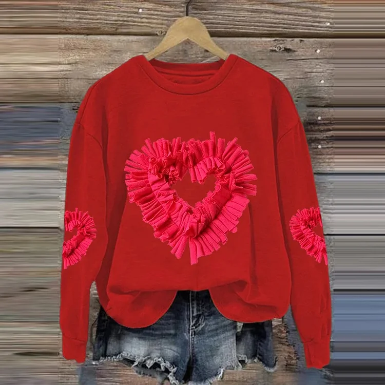 Comstylish Women's Valentine's Day Love Print Long Sleeve Sweatshirt