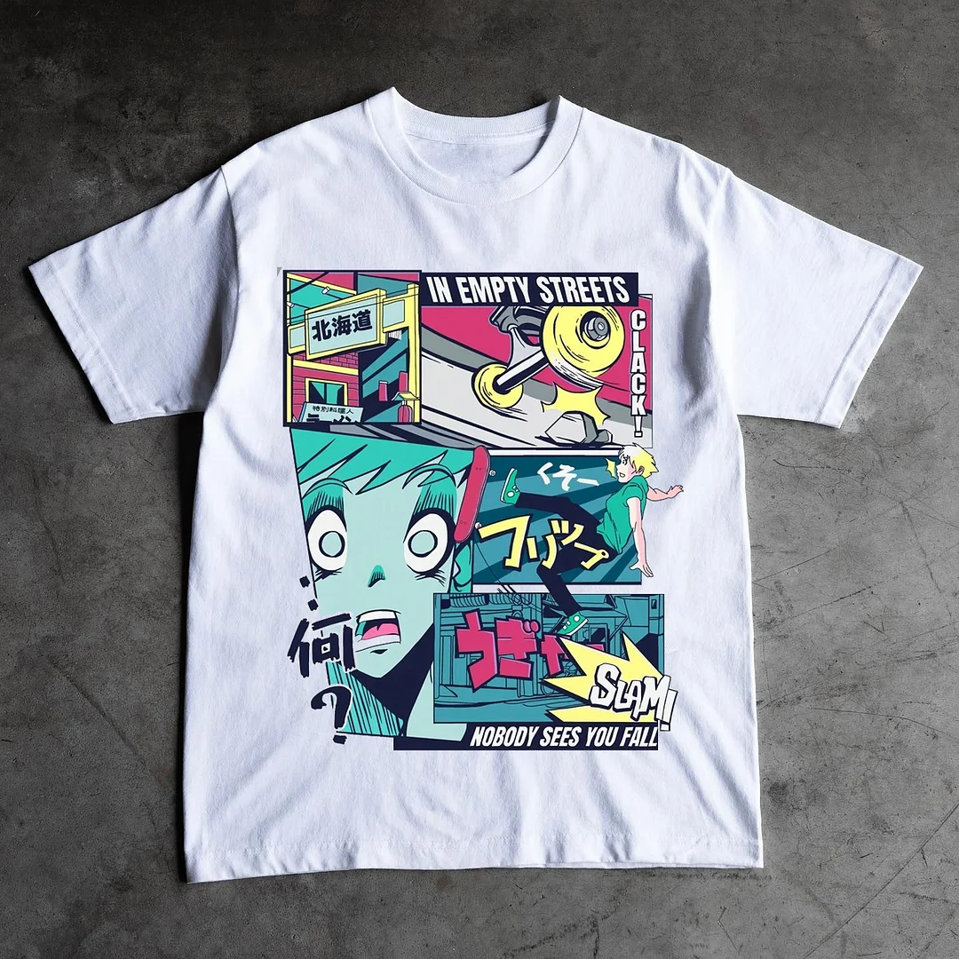Two-dimensional Manga Print Short Sleeve T-Shirt