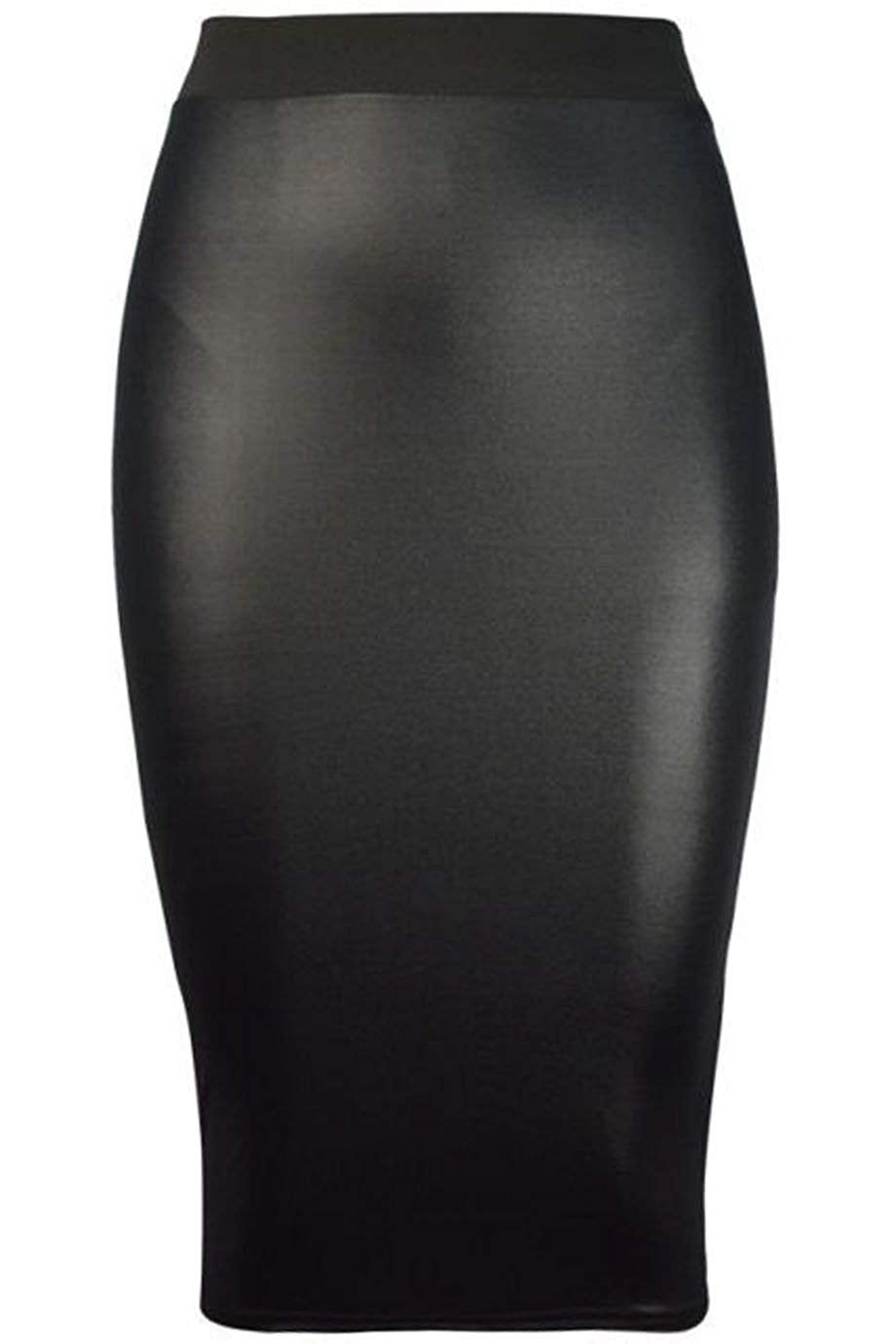 Fashion Womens Celebrity Inspired High Waisted Wetlook Bodycon Pencil Skirt