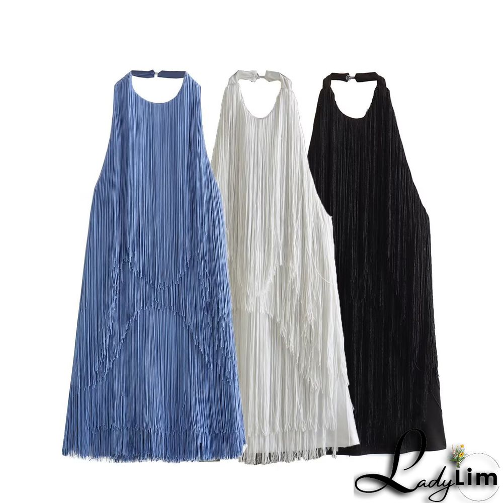 Backless Halter Tassel Mini Dress