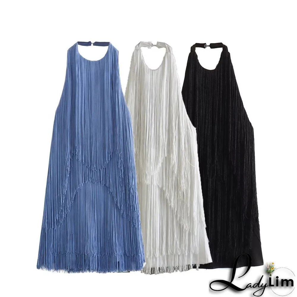 Backless Halter Tassel Mini Dress