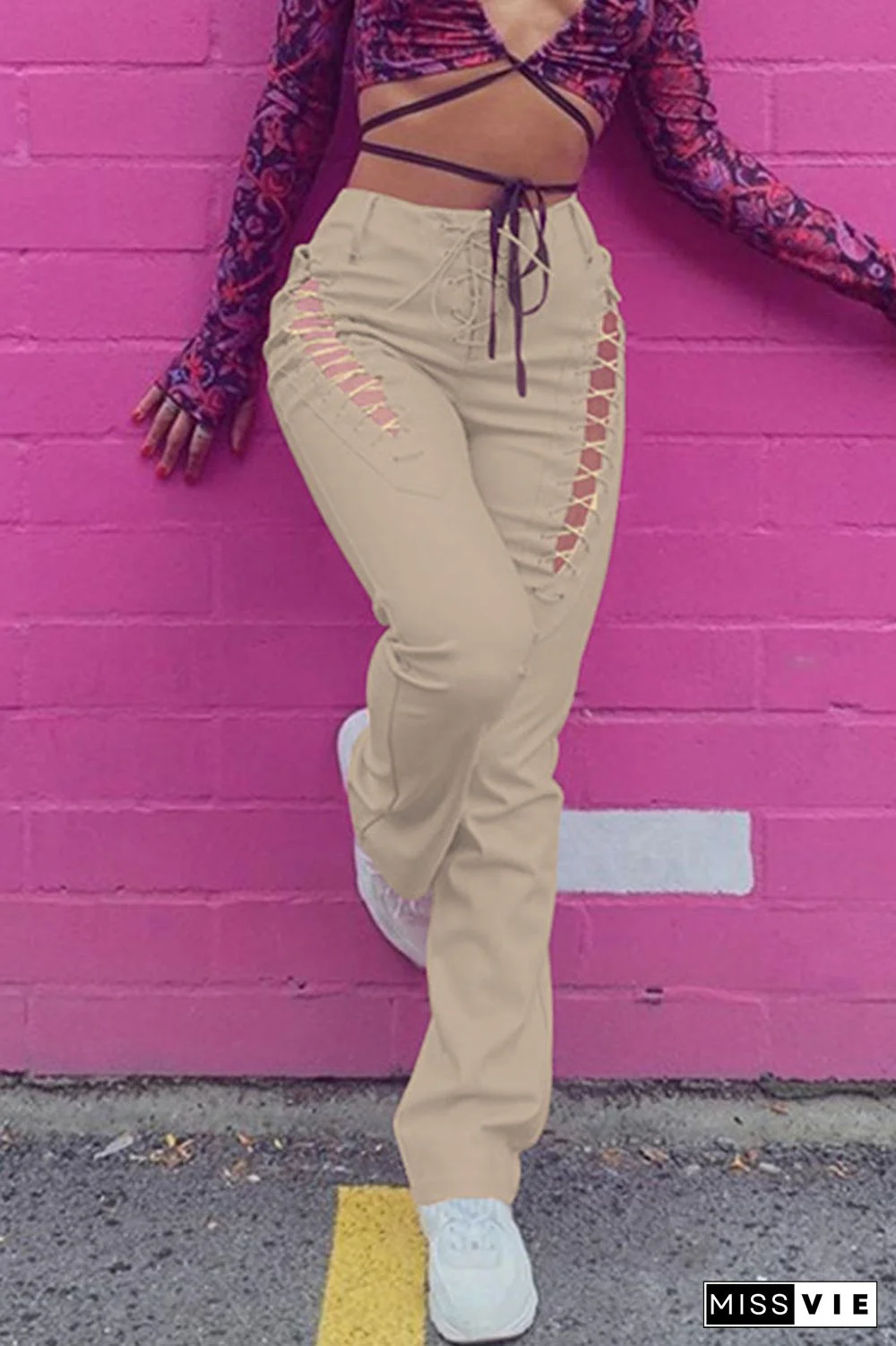 Sexy Solid Frenulum Regular Mid Waist Pencil Solid Color Bottoms