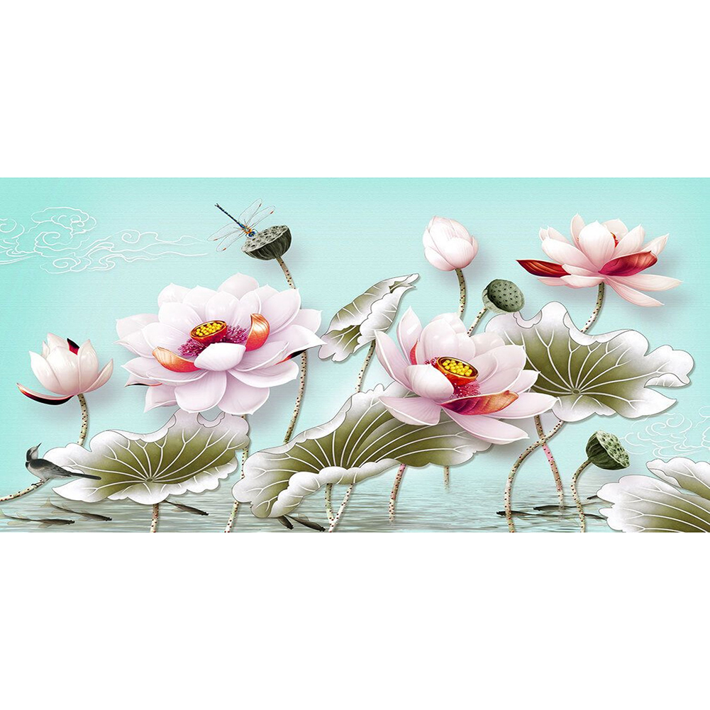 

85*45CM - Round Drill Diamond Painting - Lotus, 501 Original