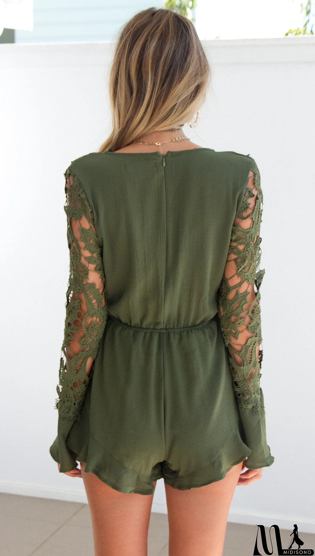 MidiSono - Sexy V-Neck Lace Long Sleeve Rompers Jumpsuits