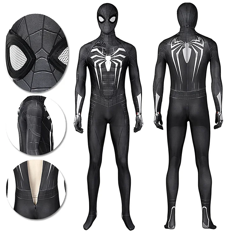 Spider Man Miles Morales PS5 Cosplay Suit Symbiote Black Spandex Bodysuit