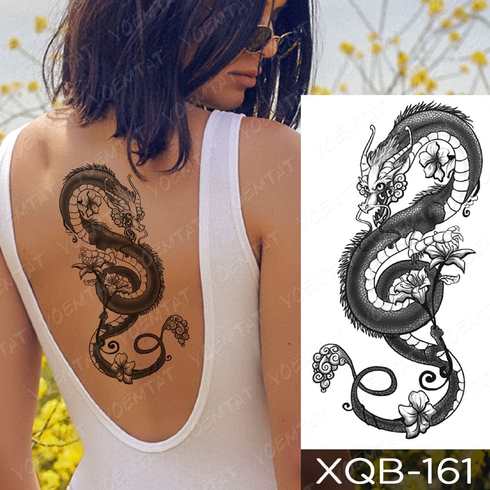 Waterproof Temporary Tattoo Sticker Dragon Lotus Plum Rose Tattoos Sword Snake Body Art Arm Fake Sleeve Tatoo Women Men