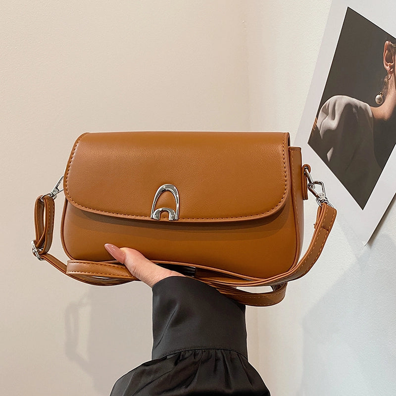 Women’s Medium Pu Leather Solid Color Classic Style Sewing Thread Square Flip Cover Underarm Bag