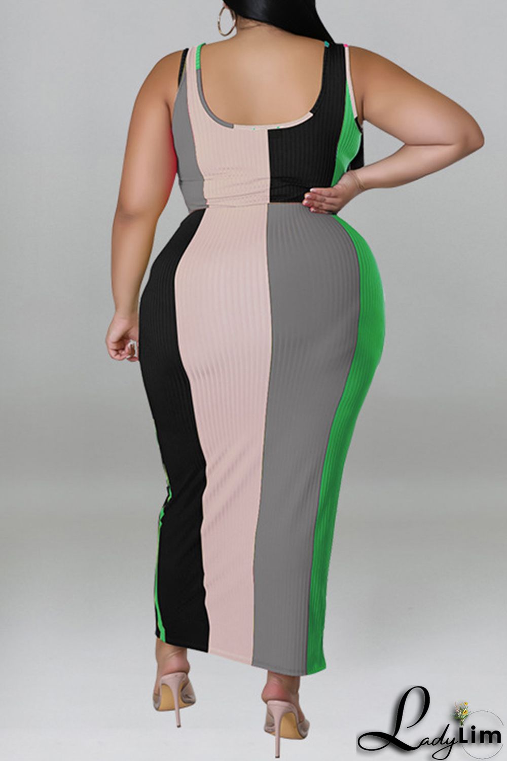 Blue Fashion Casual Striped Print Patchwork Contrast U Neck Plus Size Two Piece Set