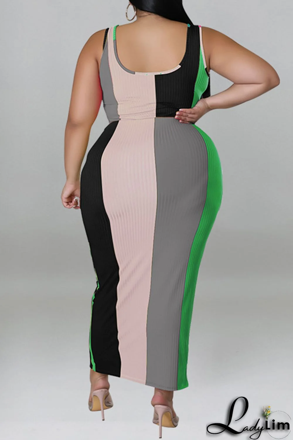 Blue Fashion Casual Striped Print Patchwork Contrast U Neck Plus Size Two Piece Set