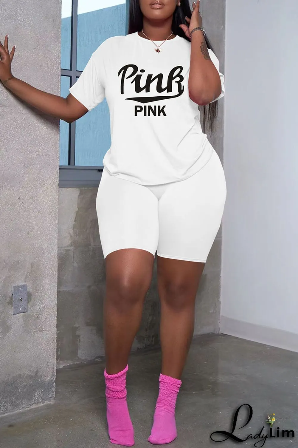 White Casual Print Patchwork O Neck Short Sleeve Two Pieces
