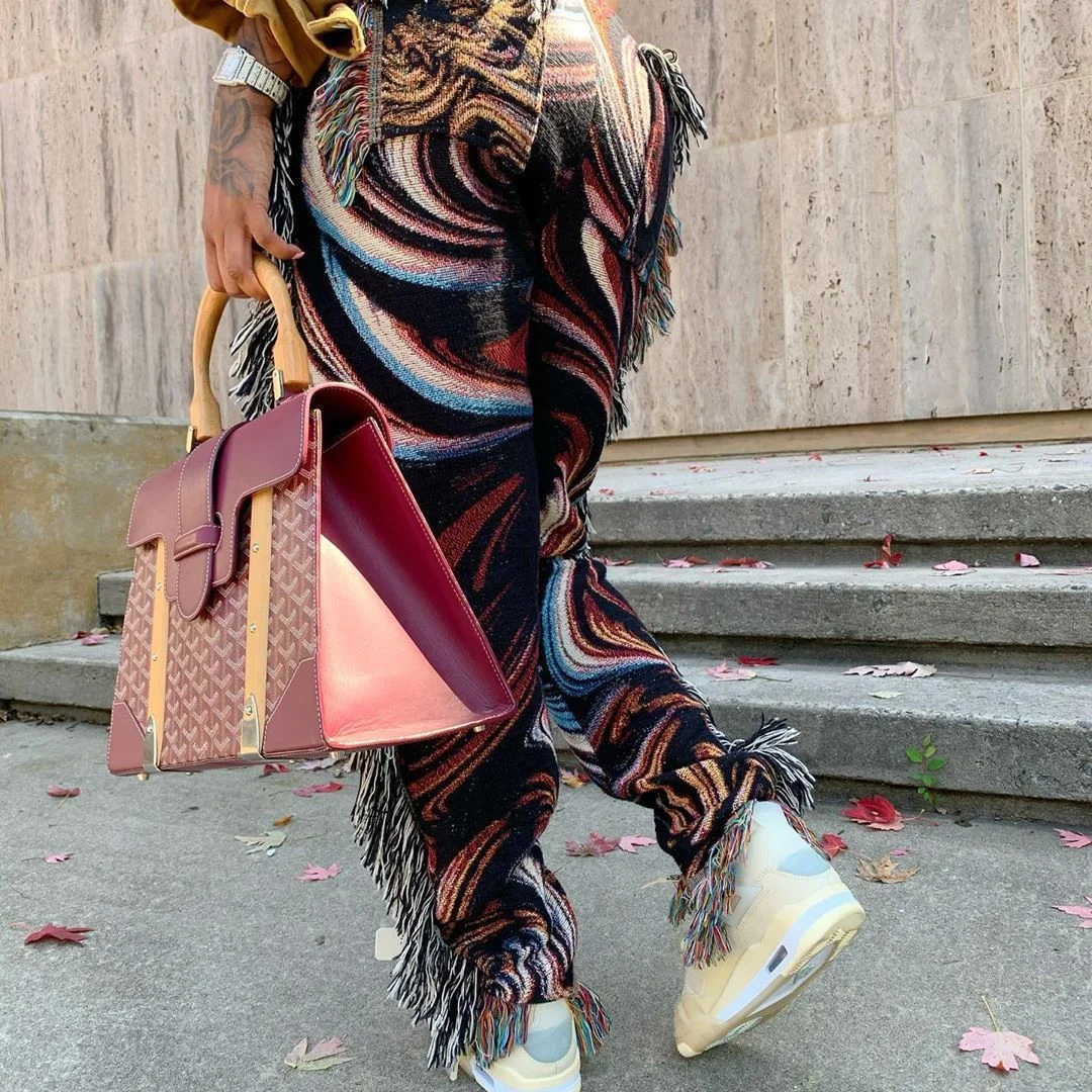 CM.YAYA Autumn Spring Women Pants High Waist Activewear Pencil Trousers Sporty Print Tassel Jogger Pants Sweatpants