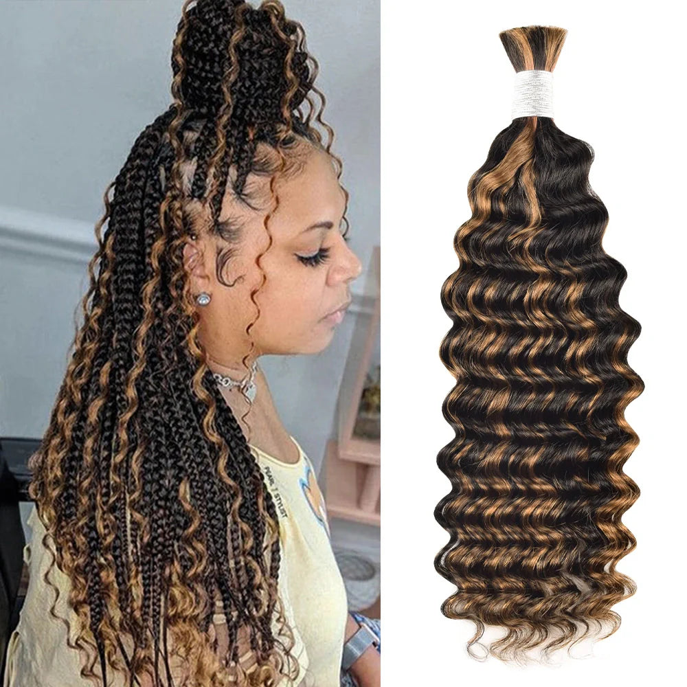 #1B/30 Deep Wave Hair Bulk | Bohemian | For Braiding | 100% Human Hair | BORUIHAIR