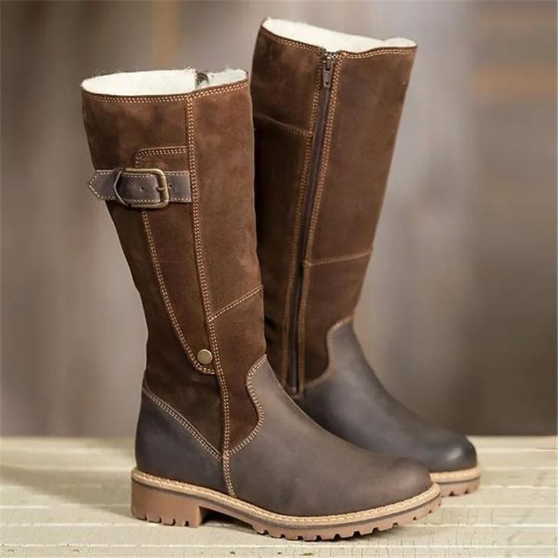 Warm Ladies Snow Boots High Boots Leather Winter Flats Boots - vzzhome