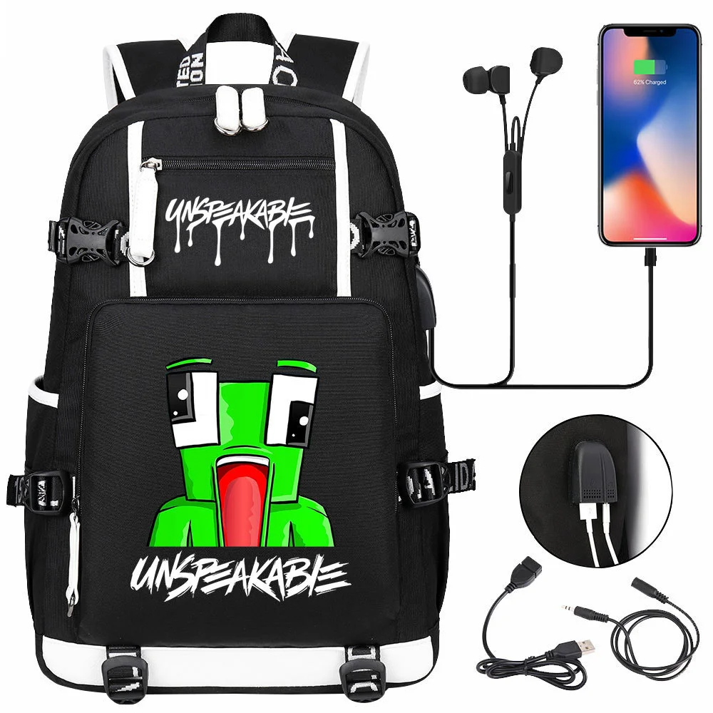 Buzzdaisy Unspeakable Double-Sided Backpack with USB Charging and Laptop Compartment - Multi-Pocket, Large Capacity School Bag