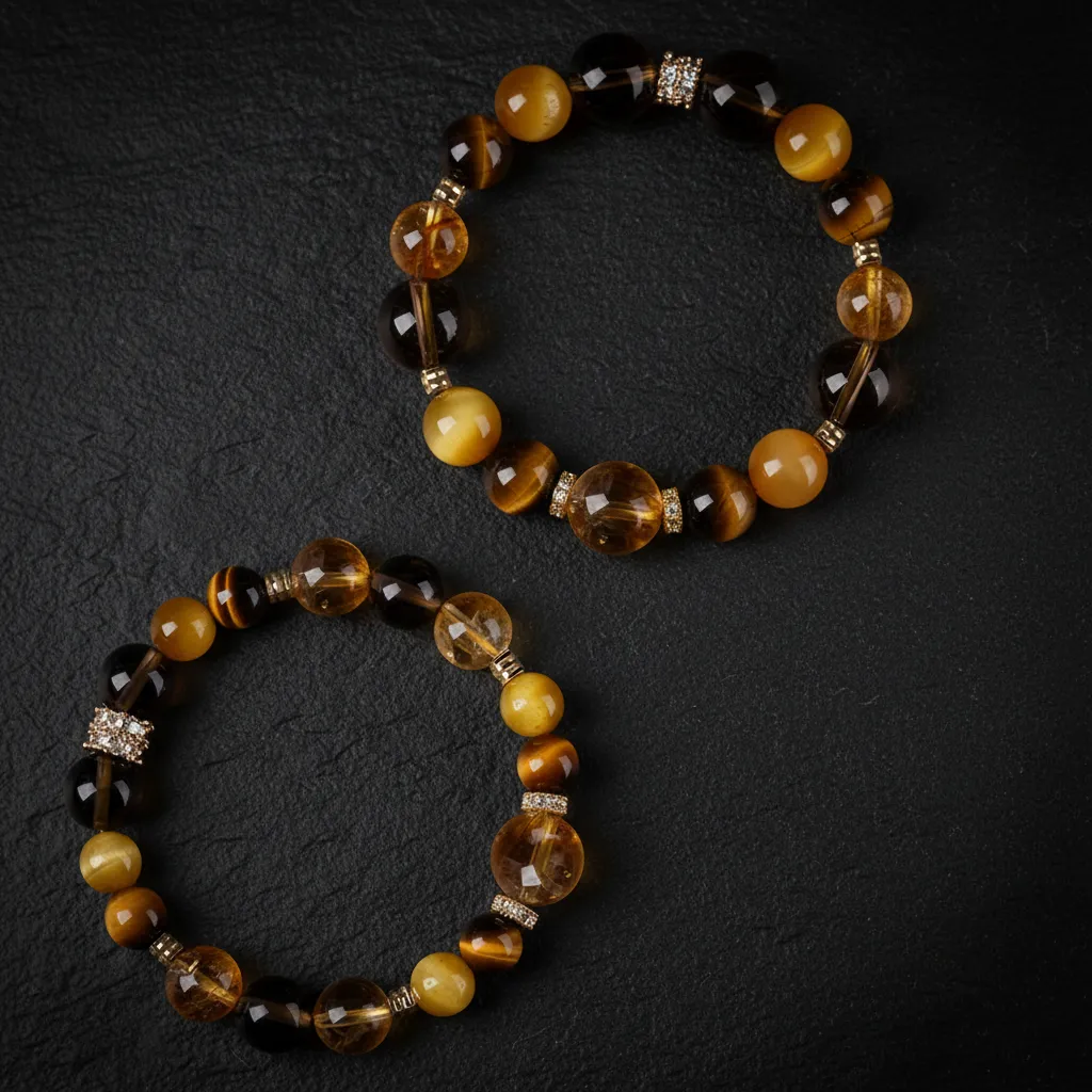 JiStones Imperial Radiance: Natural Citrine & Tiger Eye Prosperity Bracelet 10mm - Imperial Prosperity (Multi-Stone)