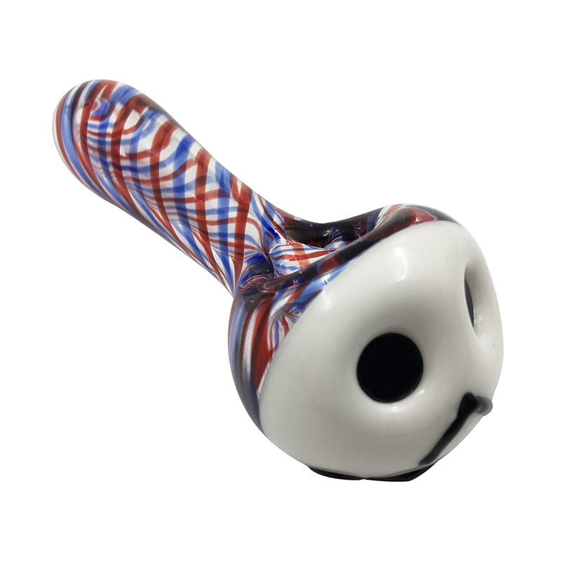 Poker Face Spoon Pipe With Red/Blue Spiral Stripe Hand Pipe