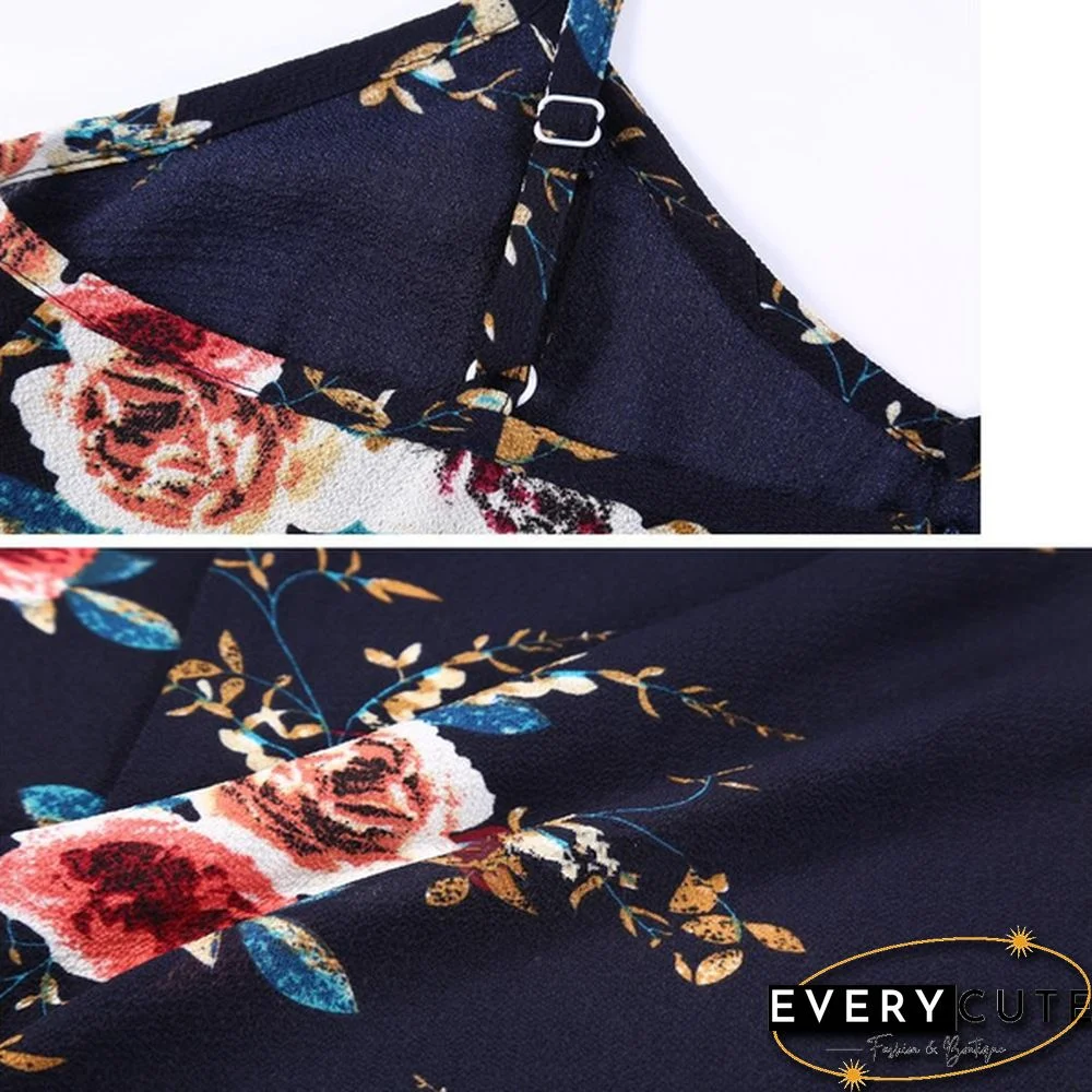 Deep V Neck Casual Jumpsuits Rompers Floral Jumpsuits for Women Sleeveless pantalon femme