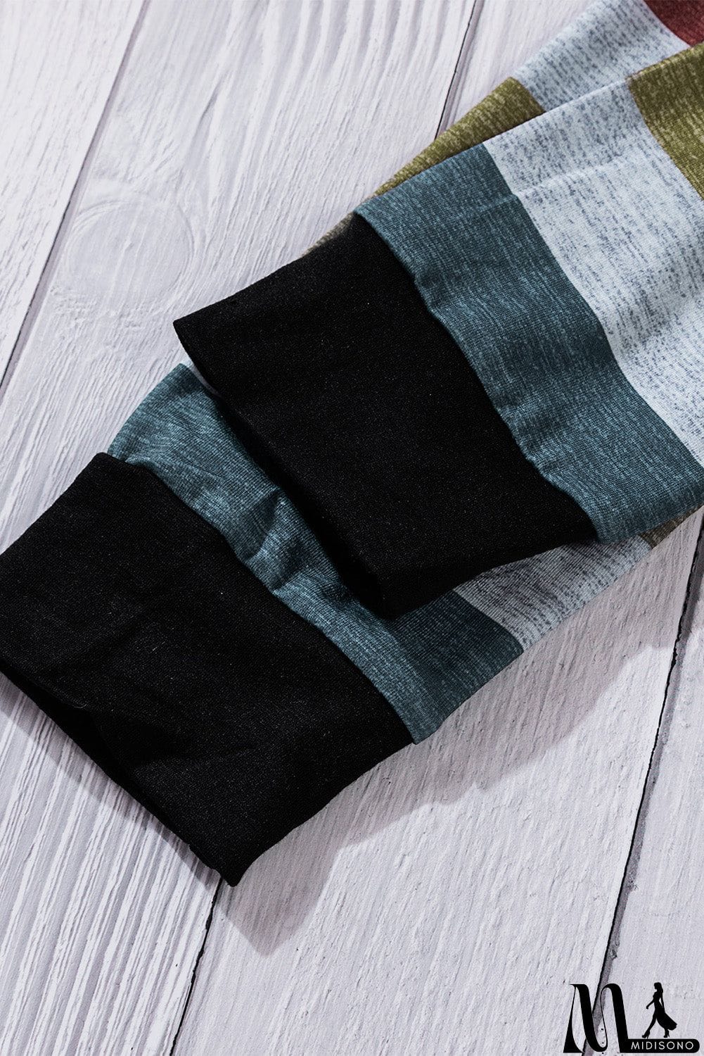 MidiSono - Brown Color Block Long Sleeves Pullover Top