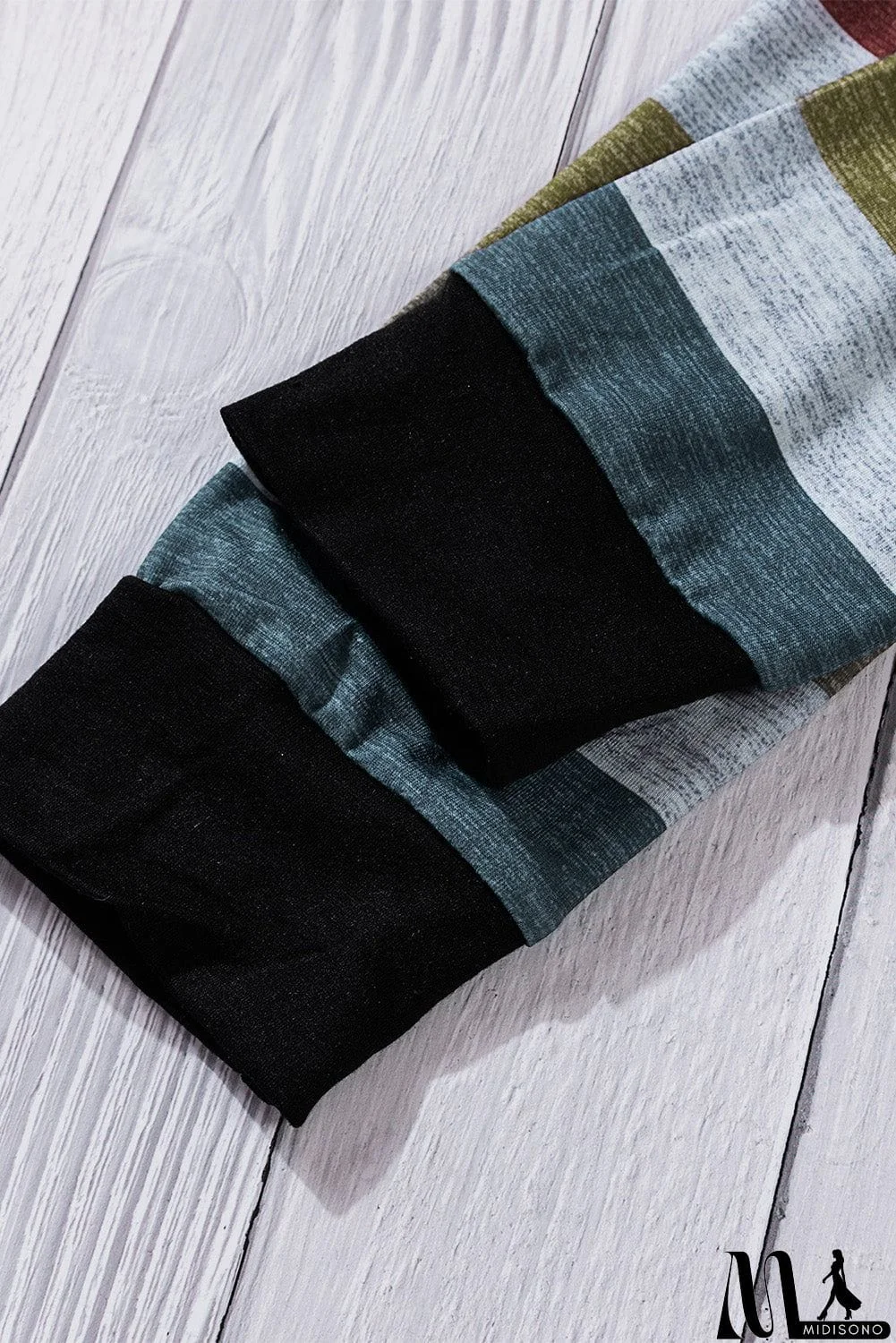 MidiSono - Brown Color Block Long Sleeves Pullover Top