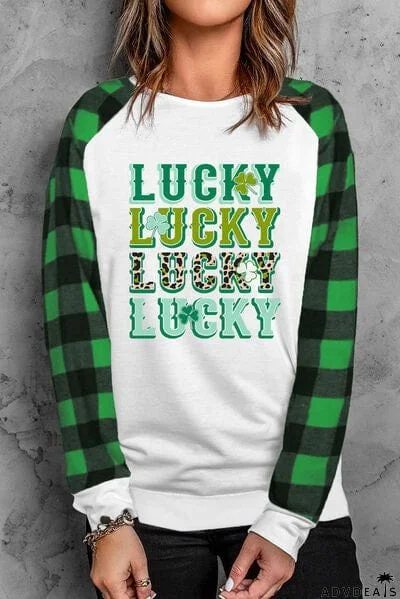 LUCKY Plaid Round Neck Raglan Sleeve T-Shirt